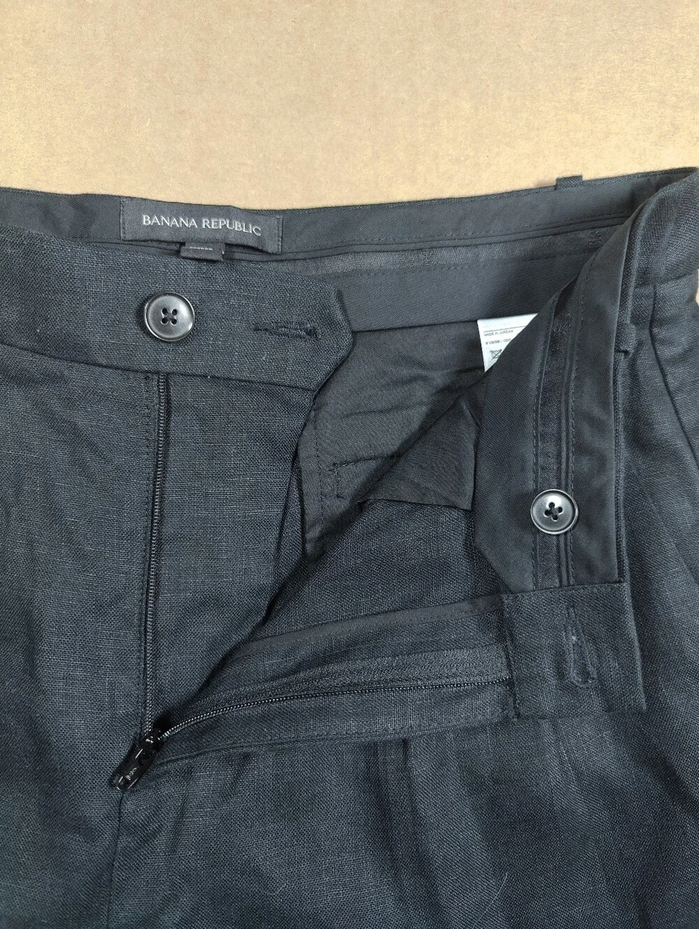 NWT Banana Republic Black 100% Linen Wide Leg Double Pleated Pants Sz 6 (32W30L)
